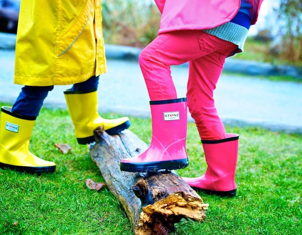 Rain Boots 100% Natural Rubber for Kids Boys & Girls - SAFE No Chemicals Summer Fall Lining Insert Toddler Children, Metallic Pink, 8T