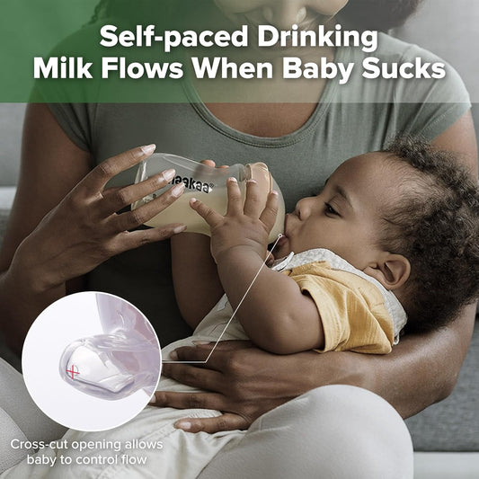Gen.3 Natural Glass Baby Bottle -Wide Neck Anti-Colic Variable Flow Nipple - 6M+ Breastfed Babies Newborn Registry Essentials,Bpa-Free, 6 Oz/180 Ml, Peach
