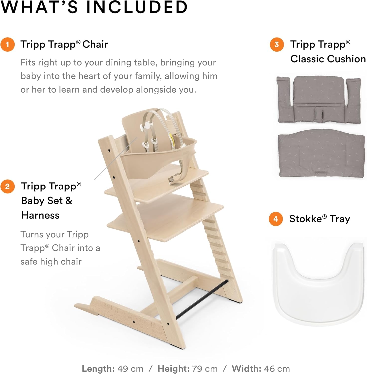 Tripp Trapp High Chair and Cushion with  Tray - White with Waves Blue - Adjustable, Convertible, All-In-One High Chair for Babies & Toddlers
