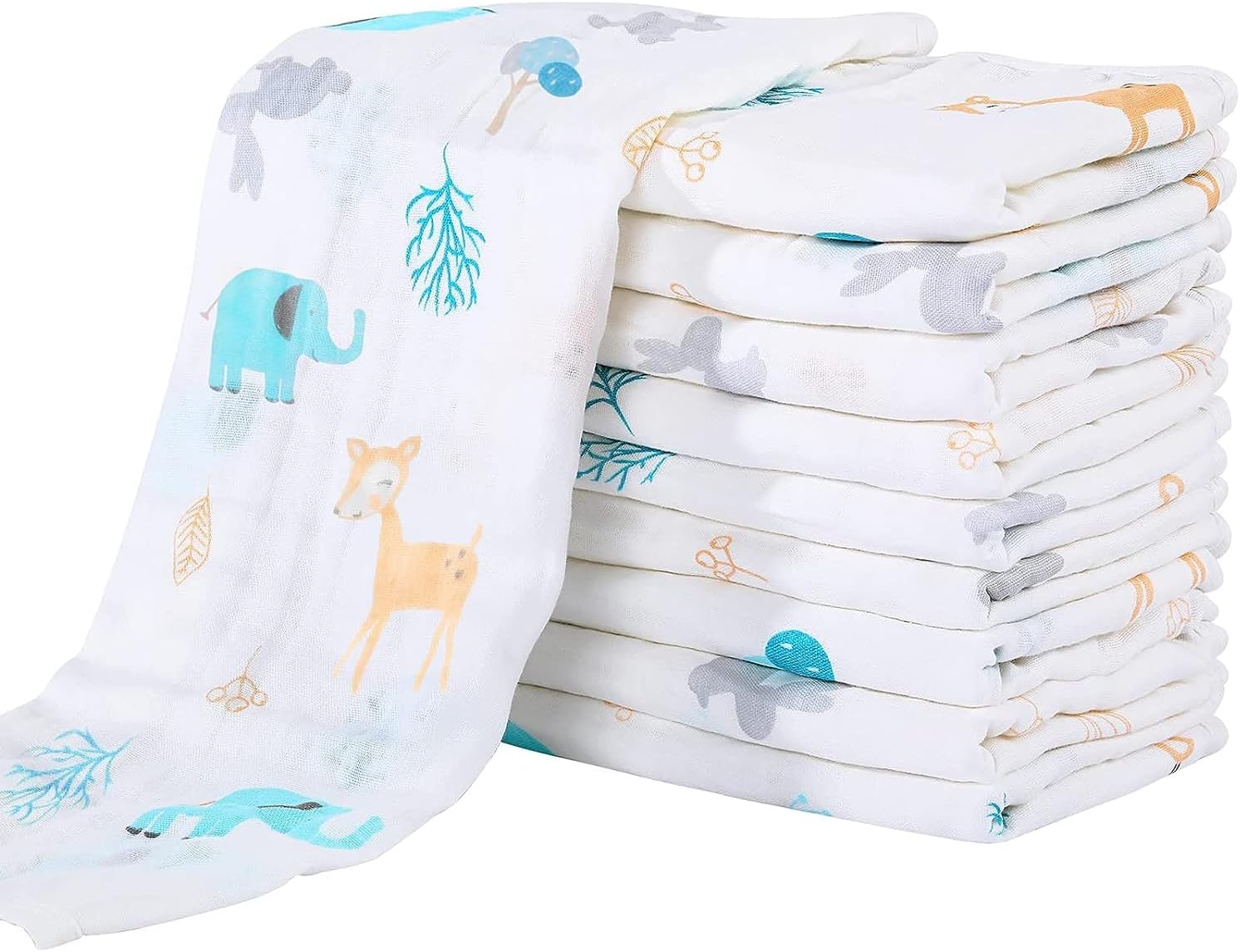 Muslin Burp Cloths for Baby 10 Pack 100% Cotton Baby Washcloths for Boys Girls Large 20''X10'' Super Soft and Absorbent Elephant