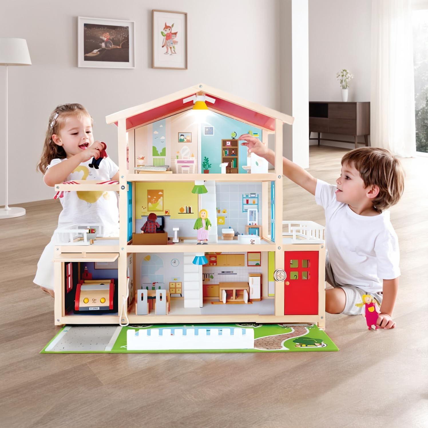 E3405 Kids Wooden Doll Family Mansion with Accessories