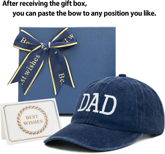 Dad Hats with Gift Box, Adjustable Stepdad Baseball Cap, Daddy Gifts for Father Husband from Wife Daughter Son