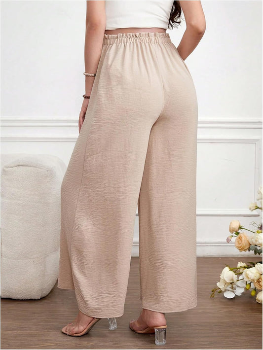 Women'S Maternity Wide Leg Palazzo Pants Drawstring Elastic Waist Loose Fit Flowy Long Pants