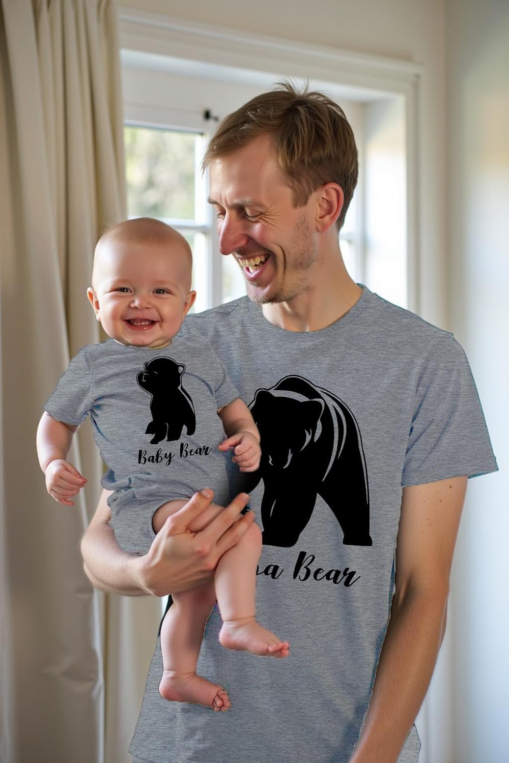 Papa & Baby Bear Dad and Son Daughter Matching Shirts Fathers Day New Dads Gift Father and Infant Shirt Set Dad Gray Large/Baby Gray 6M (3-6M)