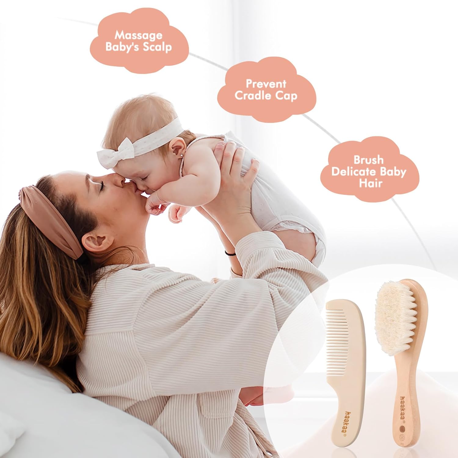Baby Hair Brush and Comb Set for Newborns & Toddlers - Natural Soft Goat Bristles and Wooden Handle, Gently Grooms Baby'S Hair, Ideal for Cradle Cap, Perfect Baby Gift, 2Pk