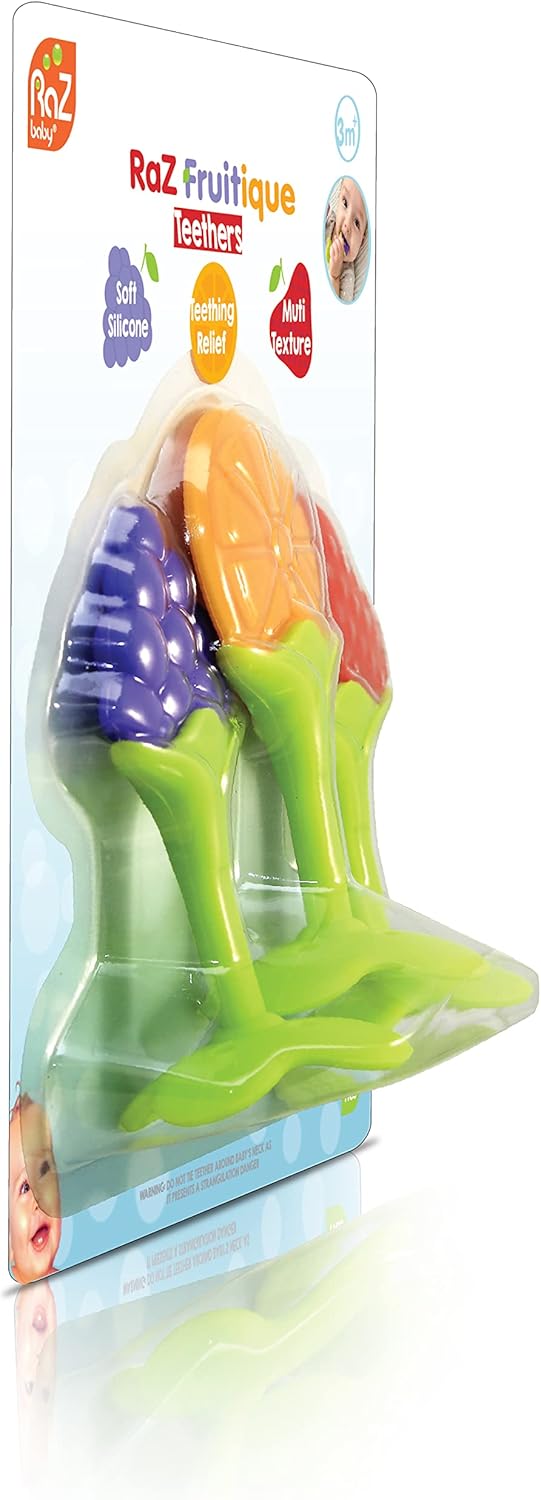 Infant & Baby Massager & Teether Toy 3-Pack, Fruit-Shaped Multi-Texture Teethers Soothe Sore Gums, Non-Toxic Bpa-Free Food-Grade Silicone, Hands-Free & Easy to Hold, Safe to Freeze, 3M+