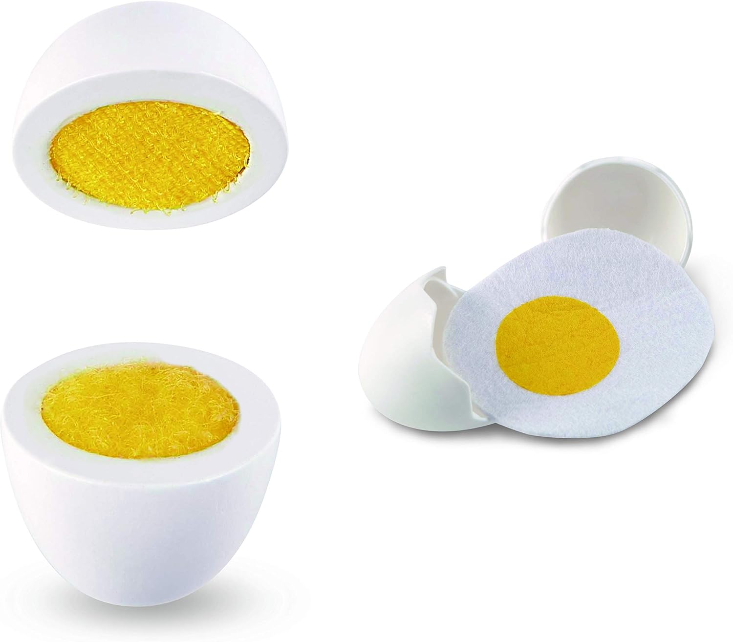 Egg Carton | 3 Hard-Boiled Eggs with Easy-Peel Shell & 3 Fried, Wooden Realistic Educational Toy for Children 3+, White and Yellow (E3156)