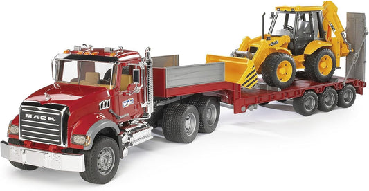 02813 Mack Granite Flatbed Truck with JCB Loader Backhoe