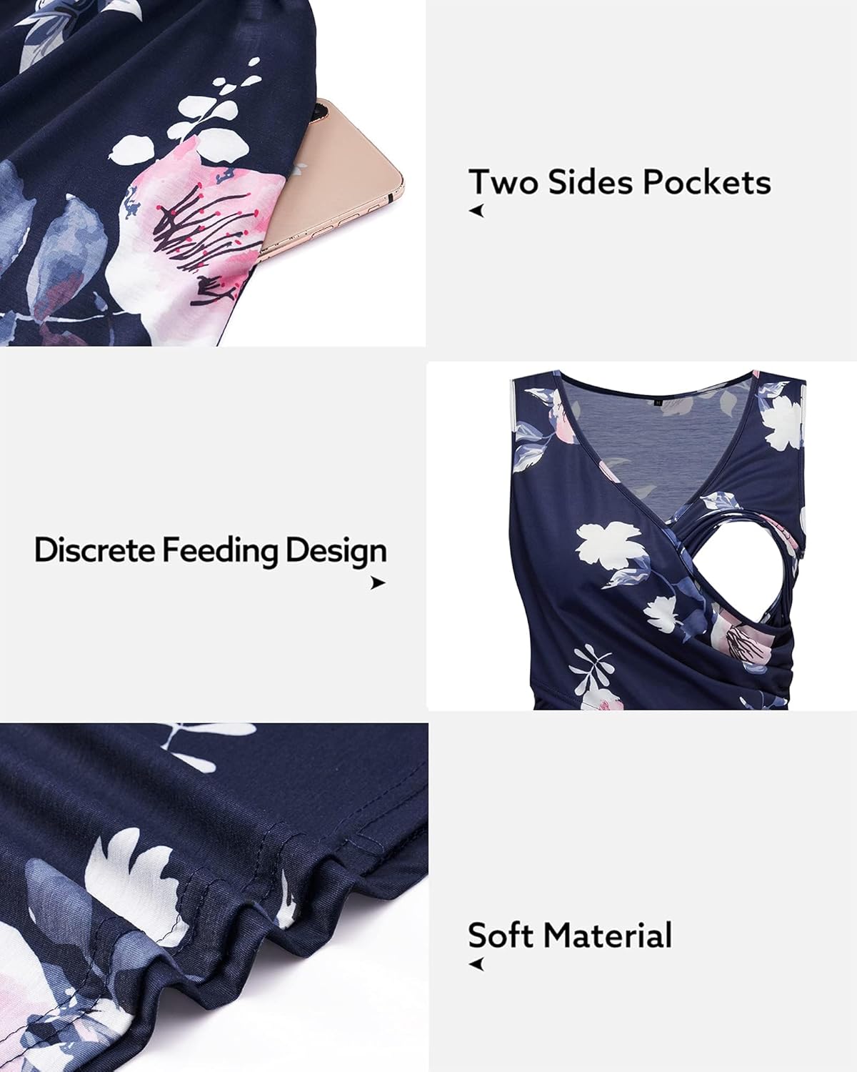 Womens V-Neck Long Sleeve Floral Maternity Dresses Nursing Gown Breastfeeding Dress