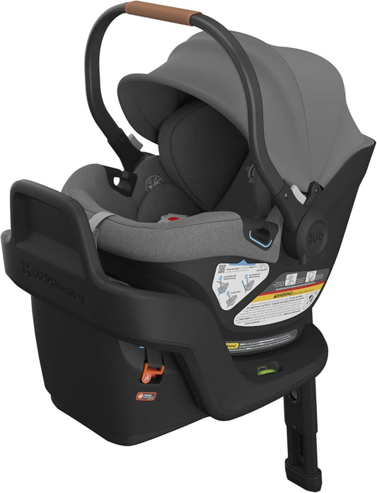 Aria Lightweight Infant Car Seat/Just under 6 Lbs for Easy Portability/Base with Load Leg + Infant Insert Included/Direct Stroller Attachment/Greyson (Charcoal Mélange/Saddle Leather)