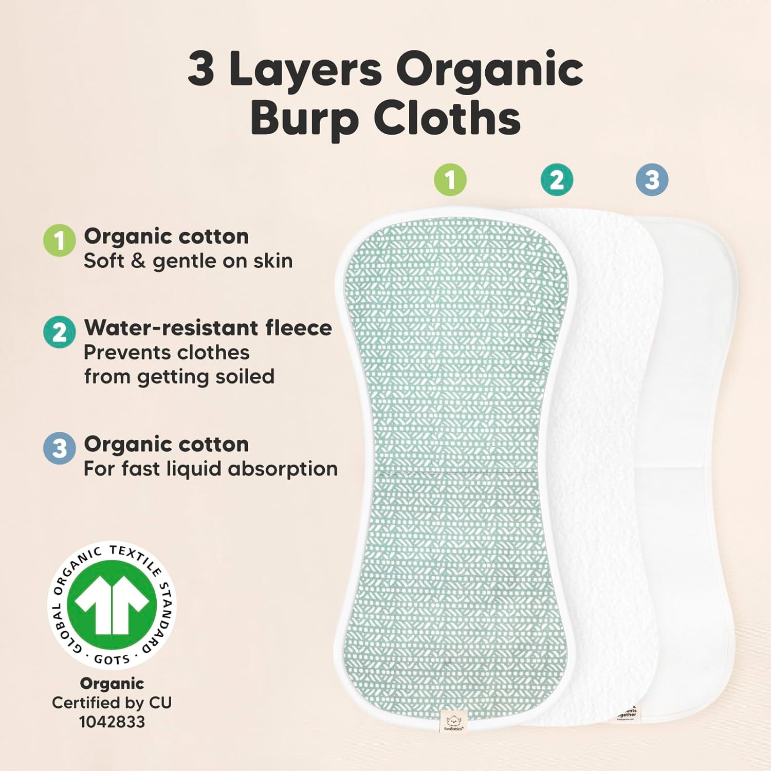 Organic Burp Cloths Baby Boy & Girl - 5-Pack Super Absorbent Cotton Burping Cloths for Babies, Soft & Plush Newborn Spit up Rags, Infant Towels for Milk Spit Up, Unisex, Large 53Cm X 25Cm (Nordic)