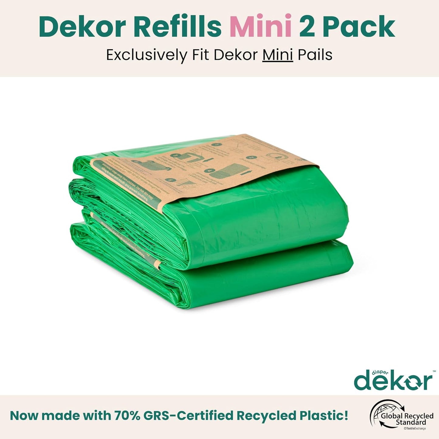 Diaper  Eko Mini Refills, 2 Count | ONLY Eco-Friendly Diaper Pail Refills Made with 70% Recycled Materials | Quicker, Easier & More Cost Effective than Trash Bags | Unscented