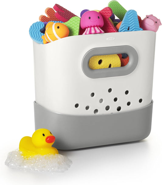 Tot - Stand up Bath Toy Bin - Large Opening Bathtub Kids Organizer - Toy Caddy for Bathroom - Grey