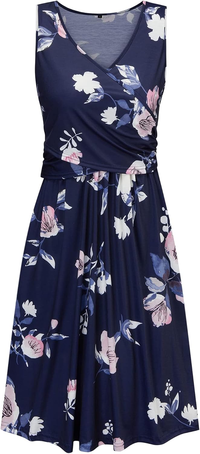 Womens V-Neck Long Sleeve Floral Maternity Dresses Nursing Gown Breastfeeding Dress