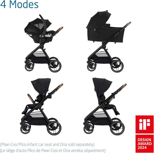 Oxford Stroller, 4 Modes of Use, Spacious Seat, Compact Fold, All Wheel Suspension, Use with Mico Infant Car Seat to Make a Travel System (Sold Separately), Essential Black