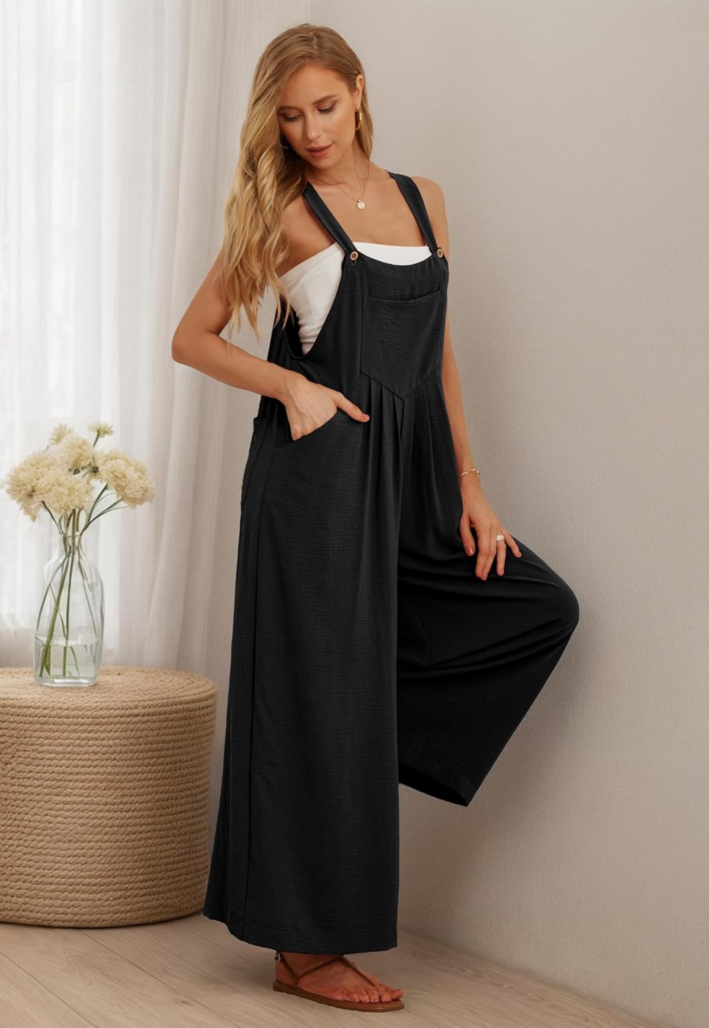 Jumpsuit for Women Wide Leg Overalls Women Dungarees with Adjustable Straps and Pockets Maternity Clothes