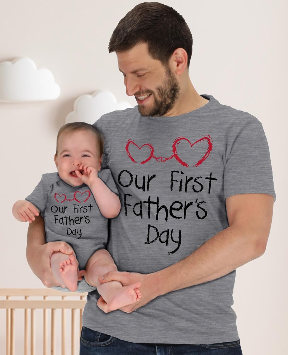 Our First Father'S Day Matching Outfits New Dads Gifts Dad Shirt and Son Daughter Infant Bodysuit