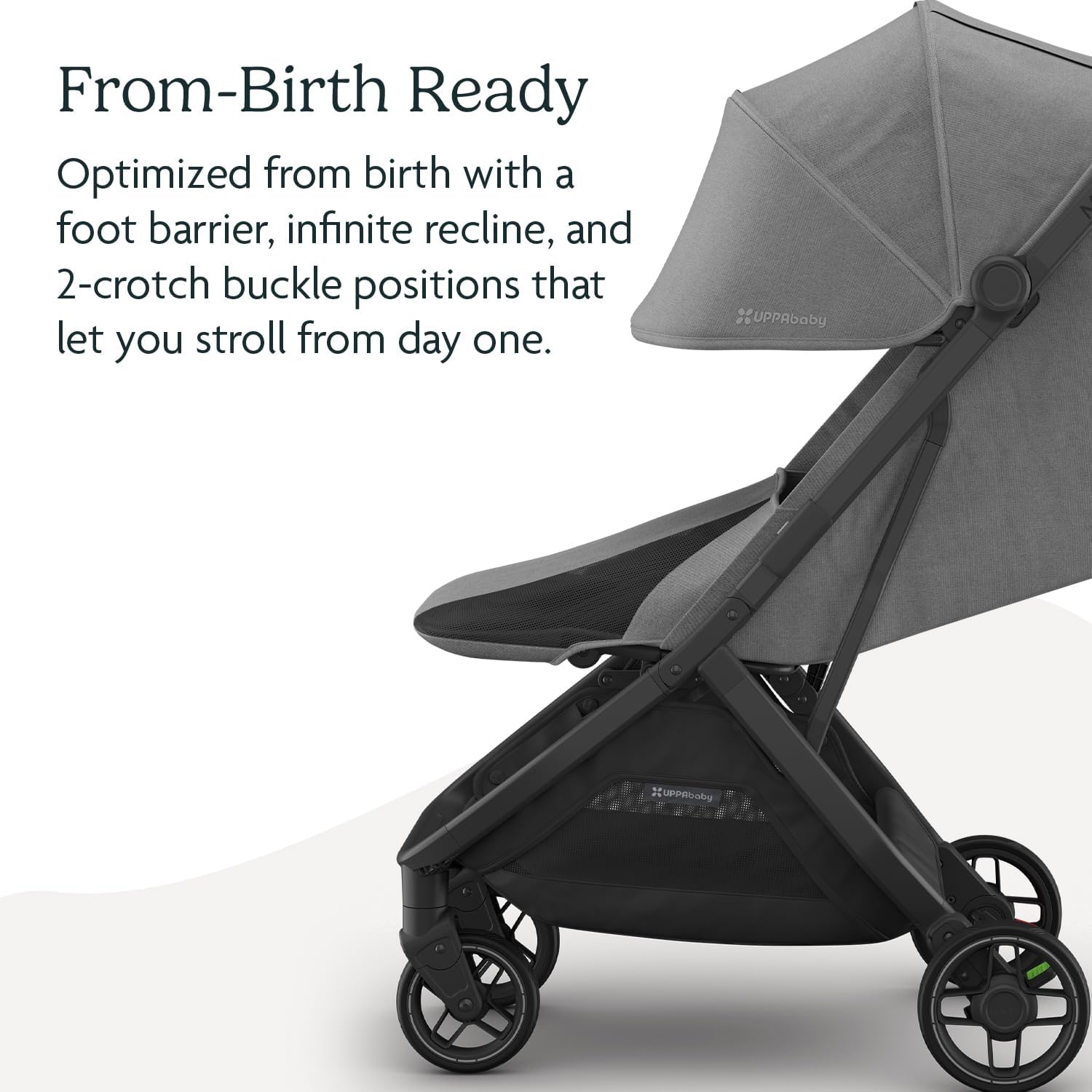 Minu V3 Travel Stroller | Lightweight + Compact Design | One-Hand Fold + Unfold | from Birth + Overhead Compatible | Greyson (Charcoal Mélange/Carbon Frame/Saddle Leather)