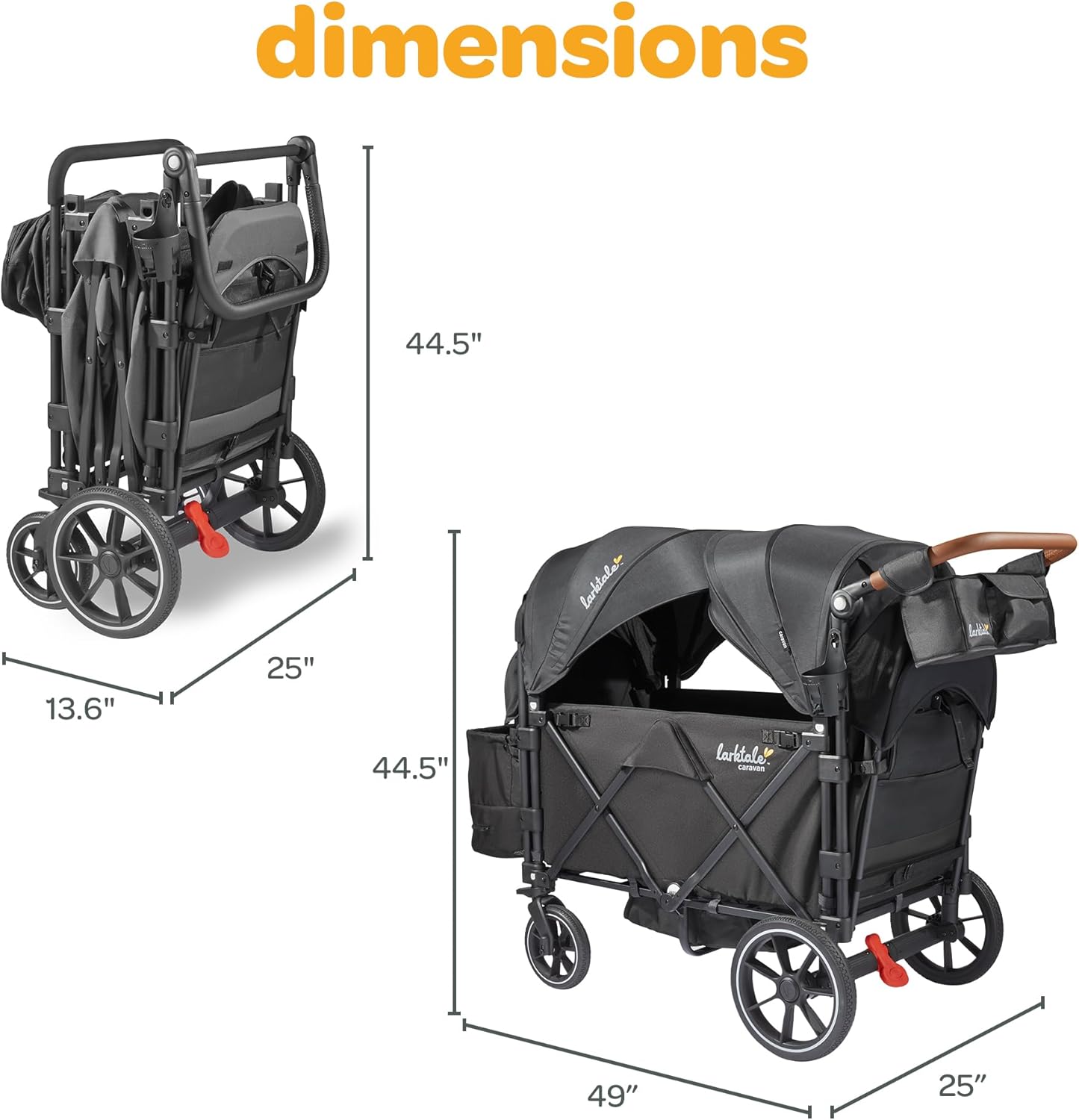 Caravan V3, Byron Black - Stroller/Wagon for Kids & Babies - Seats 2 Passengers or 200 Lbs. Total Weight Capacity. - Reclining Seats, Full-Coverage Sun Canopies, Height-Adjustable Handlebar