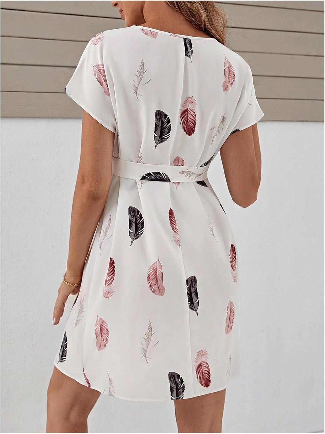 Women'S Maternity Graphic Print Cut Out round Neck Short Sleeve Belted Dress