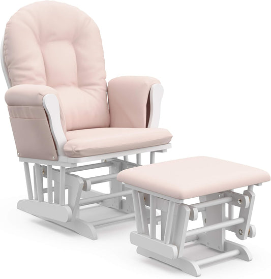 Hoop Glider and Ottoman, White/Pink