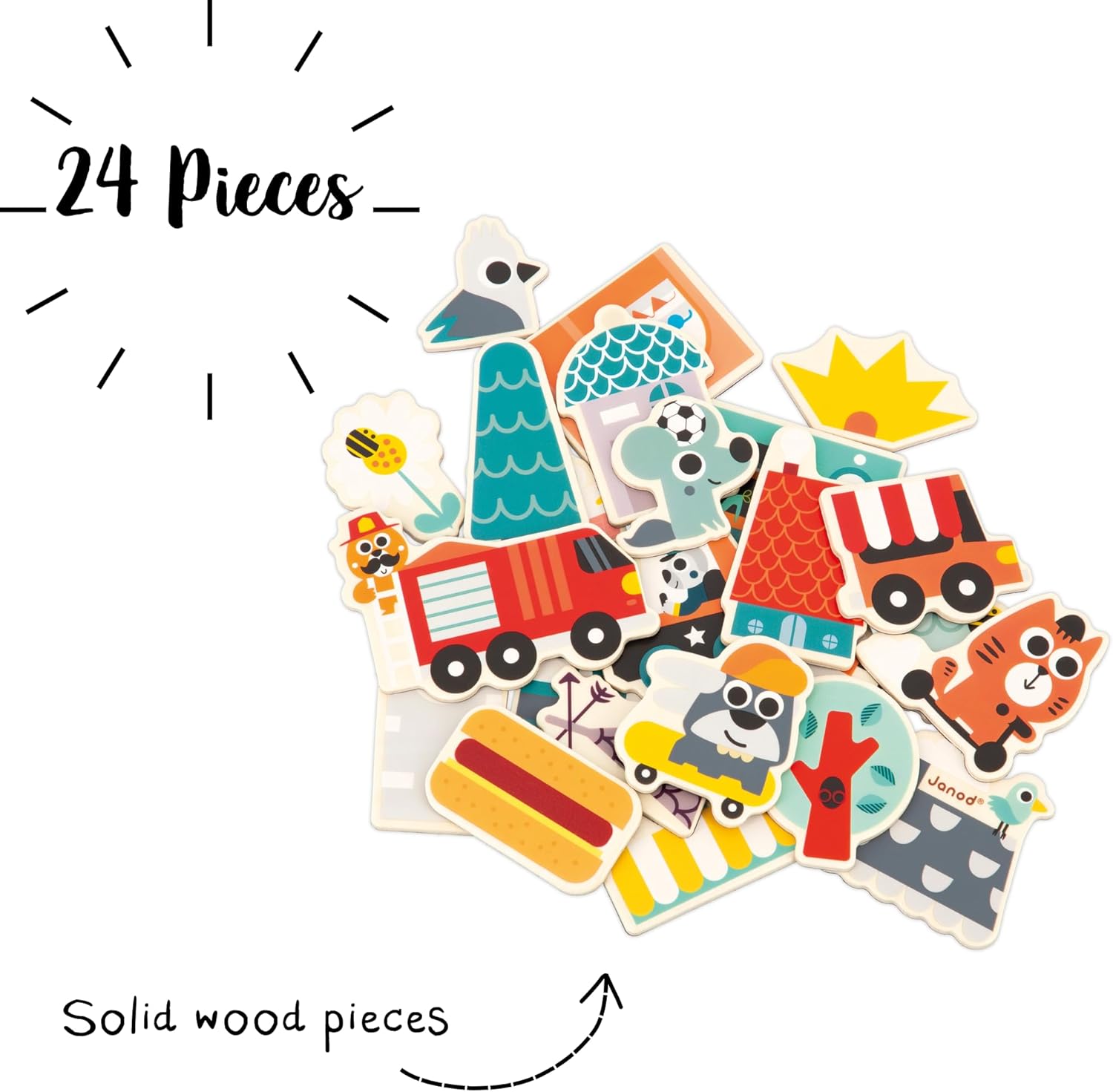 - City Magnets - 24 Wooden Pieces - City FSC - Educational Game Accessories for Board from 24 Months - Multilingual - J09642