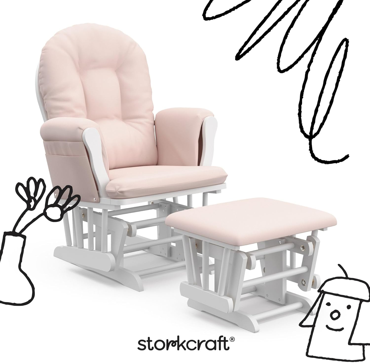 Hoop Glider and Ottoman, White/Pink