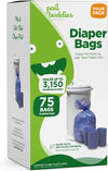 Disposable Diaper Pail Refills Compatible with Ubbi Diaper Pail | Diaper Pail Refill Bags Made with Recycled Material | Fresh Powder Scent for Odor Control | Disposable Diaper Trash Bags (75 Count)