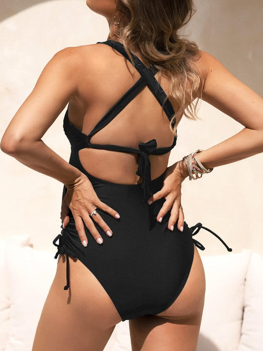 Women Maternity Swimsuit One Piece Crisscross Self Tie Back Strappy Side Square Neck Bathing Suit