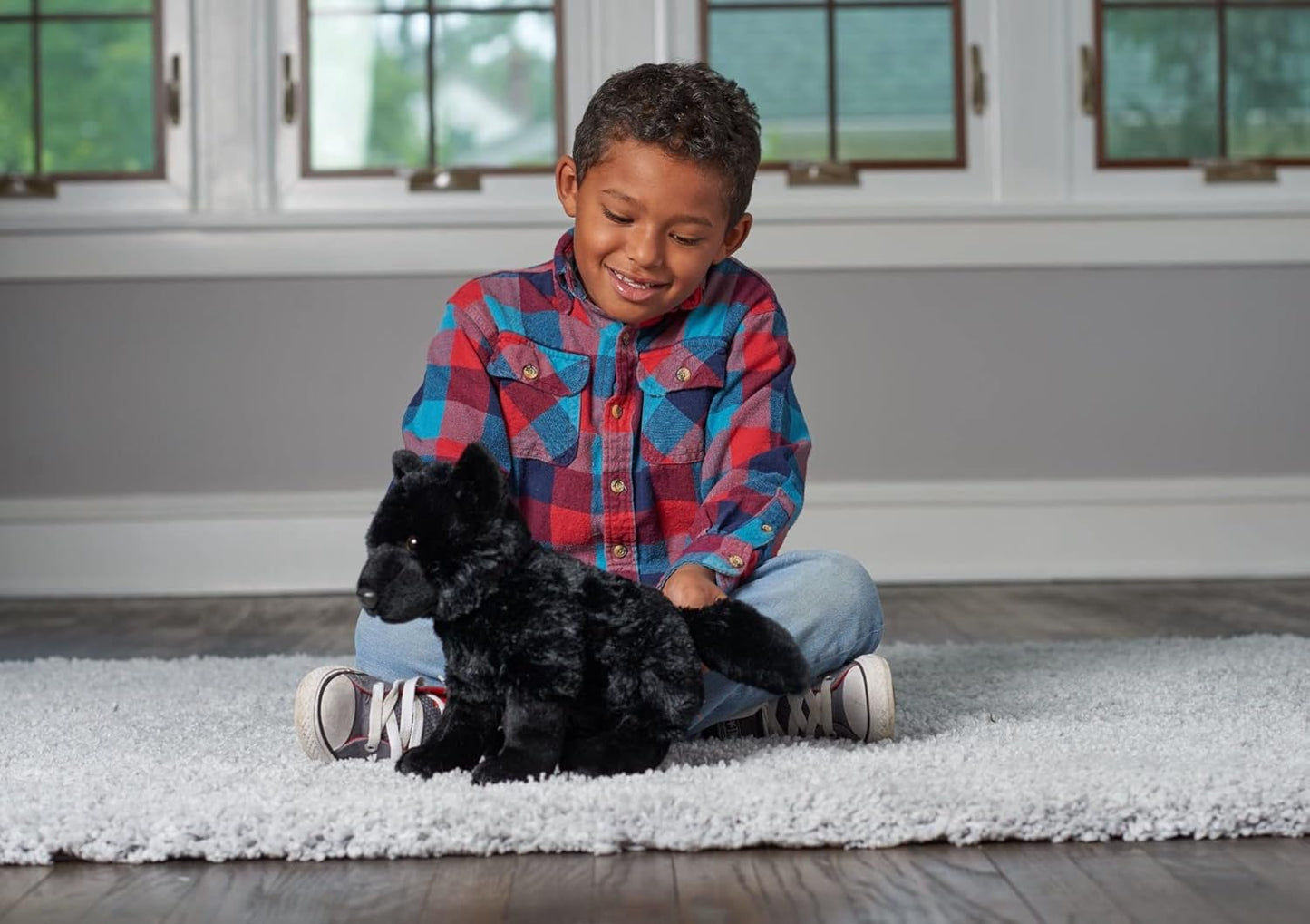 Wolf Plush, Stuffed Animal, Plush Toy, Kids Gifts, Black, 12"