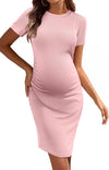 Women'S Maternity Dress Ruched Ribbed Bodycon Summer Dresses Casual Pregnancy Dress Maternity Dress S-XXL
