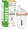 Gen.3 Natural Glass Baby Bottle -Wide Neck Anti-Colic Variable Flow Nipple - 6M+ Breastfed Babies Newborn Registry Essentials,Bpa-Free, 6 Oz/180 Ml, Peach