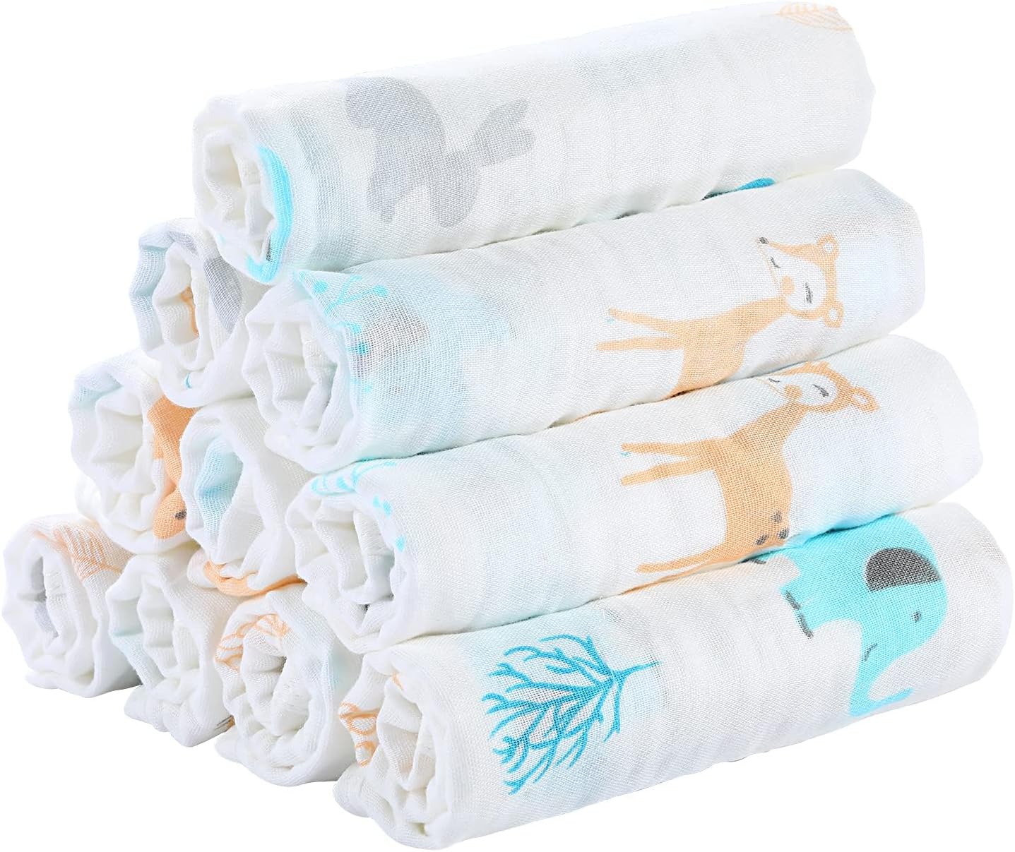Muslin Burp Cloths for Baby 10 Pack 100% Cotton Baby Washcloths for Boys Girls Large 20''X10'' Super Soft and Absorbent Elephant