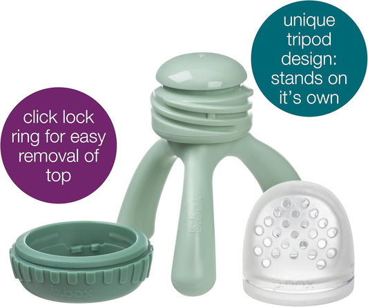 Silicone Fresh Food Feeder | Tripod Design Easy for Baby to Hold | Perfect for Fresh or Frozen Foods | Cap Included for on the Go| from 4M+ (Sage)