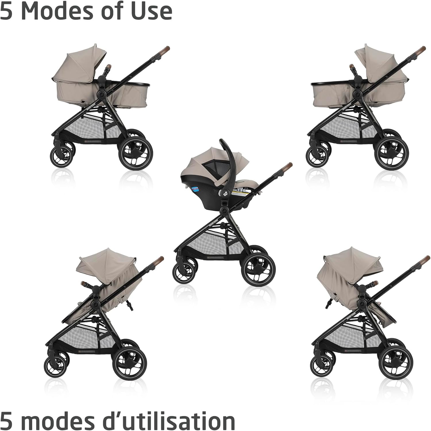 New Generation Zelia Luxe 5-In-1 Modular Travel System, Carriage Mode, Reversible Toddler Seat, Mico Infant Car Seat (Included), Enhanced All-Terrain Wheels, Use from Birth – New Hope Tan