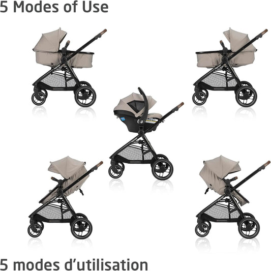 New Generation Zelia Luxe 5-In-1 Modular Travel System, Carriage Mode, Reversible Toddler Seat, Mico Infant Car Seat (Included), Enhanced All-Terrain Wheels, Use from Birth – New Hope Tan