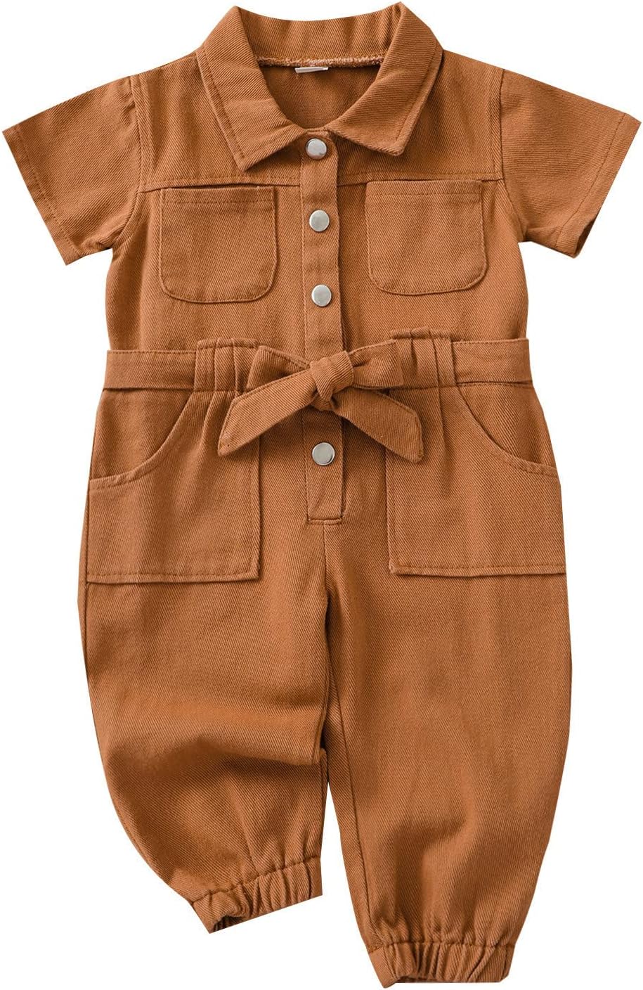 Toddler Baby Girls Short Sleeve Denim Romper Jumpsuit Outfit Clothes Multiple Pocket Overalls Summer Jeans