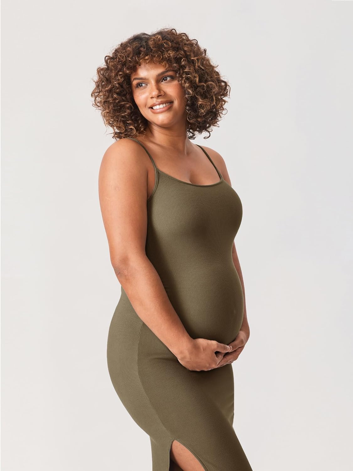 Women' S Maternity Dress Ribbed Spaghetti Strap Bodycon Dresses Square Neck Maternity Clothes for Baby Shower