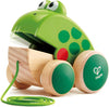 Frog Pull-Along | Wooden Frog Fly Eating Pull Toddler Toy, Bright Colors
