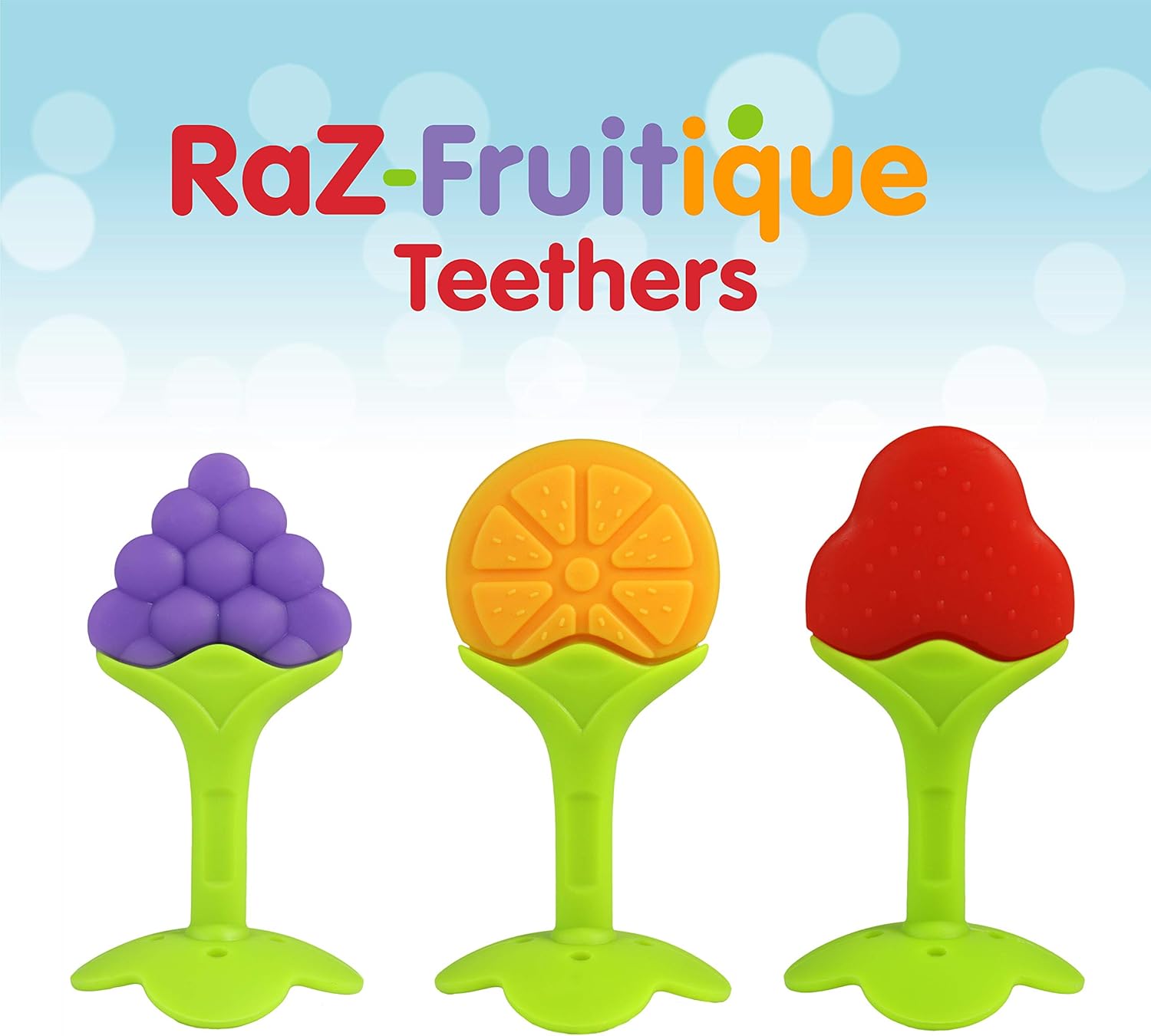 Infant & Baby Massager & Teether Toy 3-Pack, Fruit-Shaped Multi-Texture Teethers Soothe Sore Gums, Non-Toxic Bpa-Free Food-Grade Silicone, Hands-Free & Easy to Hold, Safe to Freeze, 3M+