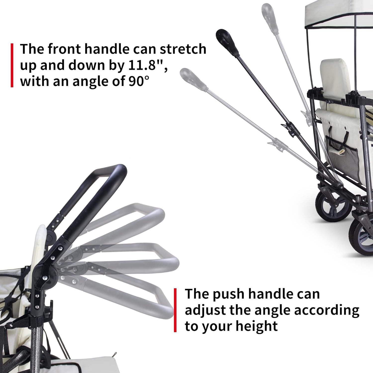 Folding Outdoor Collapsible Wagon with Quick-Release Wheels and 2 Seats, Heavy Duty Wagon 265LBS Load Capacity for Camping Garden Shopping (Beige)