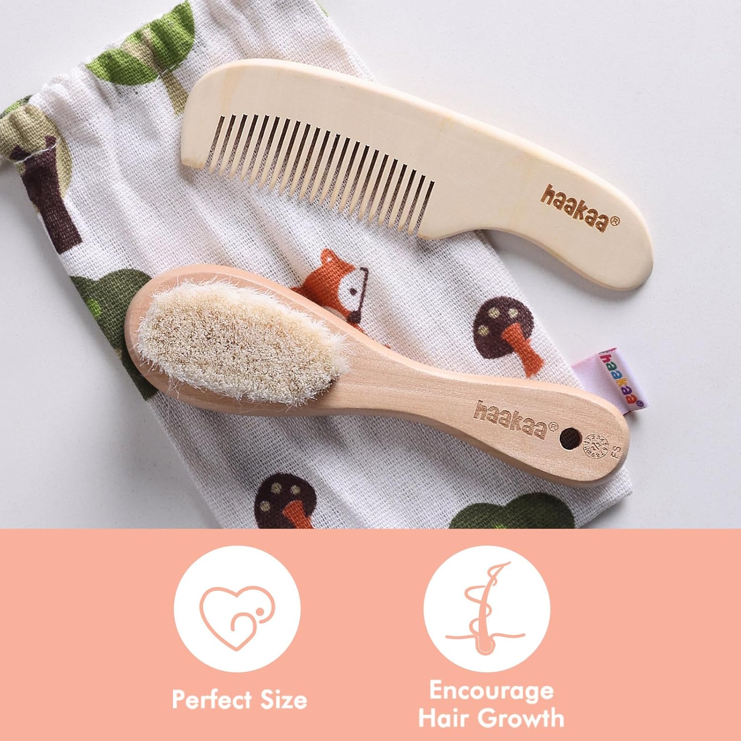 Baby Hair Brush and Comb Set for Newborns & Toddlers - Natural Soft Goat Bristles and Wooden Handle, Gently Grooms Baby'S Hair, Ideal for Cradle Cap, Perfect Baby Gift, 2Pk