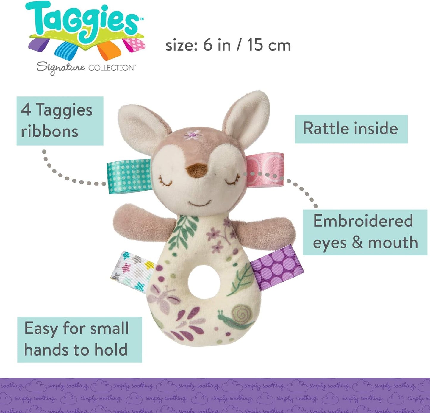 - Baby Infant Toddler - Taggies Rattle - Flora Fawn - Sensory Toy 6''