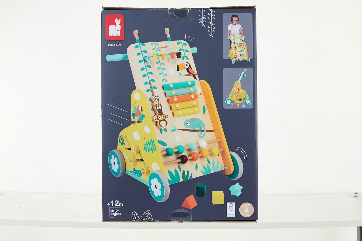 - Tropik - Multi-Activity Trolley - Walker with Blocks - Wooden Pull-Along Cart - Early-Learning - from 18 Months - Multilingual - 382698.