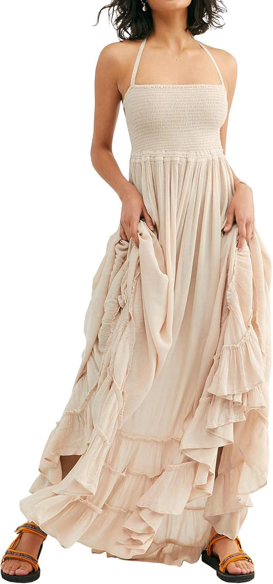 Womens Summer Boho Sexy Backless Long Dresses