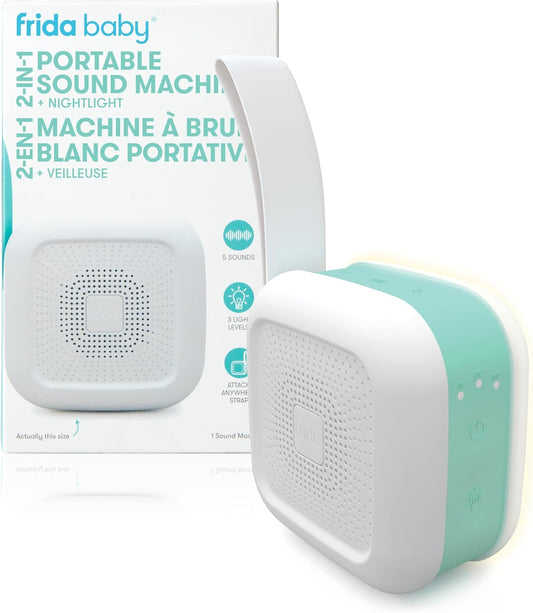 2-In-1 Portable Sound Machine for Baby + Nightlight |White Noise Sound Machine for Baby with 5 Soothing Sounds & 3 Nightlight Modes |Travel Sound Machine Attaches to Strollers, Car Seats