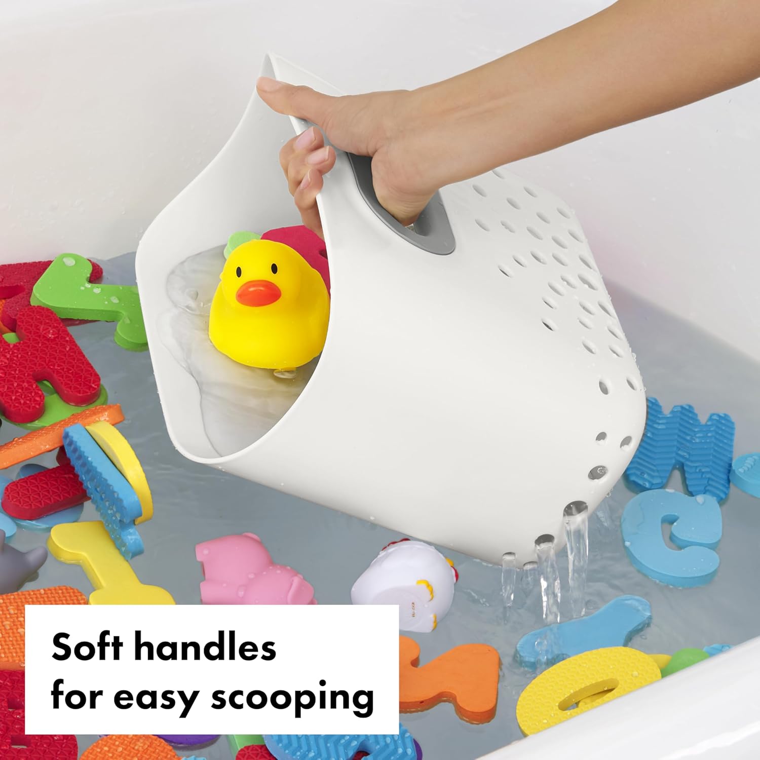 Tot - Stand up Bath Toy Bin - Large Opening Bathtub Kids Organizer - Toy Caddy for Bathroom - Grey