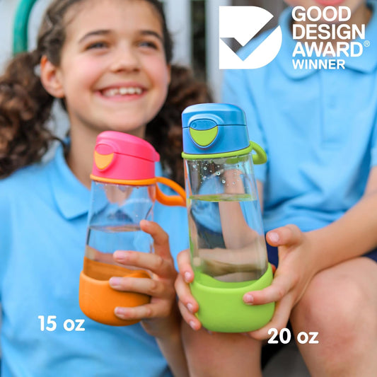 20 Oz Sport Spout Bottle: Kids Water Bottle with Spout and Lid for School, Sports, Travel, Daycare. Spill Proof & Leak Proof. Easy Grip Triangle Shape, Durable Tritan. BPA Free, Dishwasher Safe