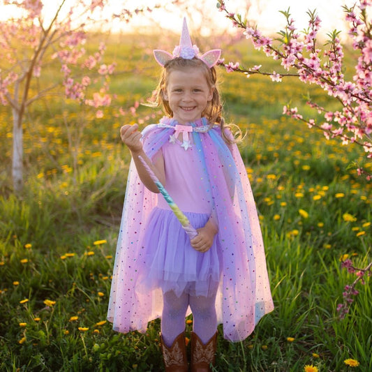 Rainbow Unicorn Cape & Headband - Size 4-6, Imaginative Play for Ages 4 to 6