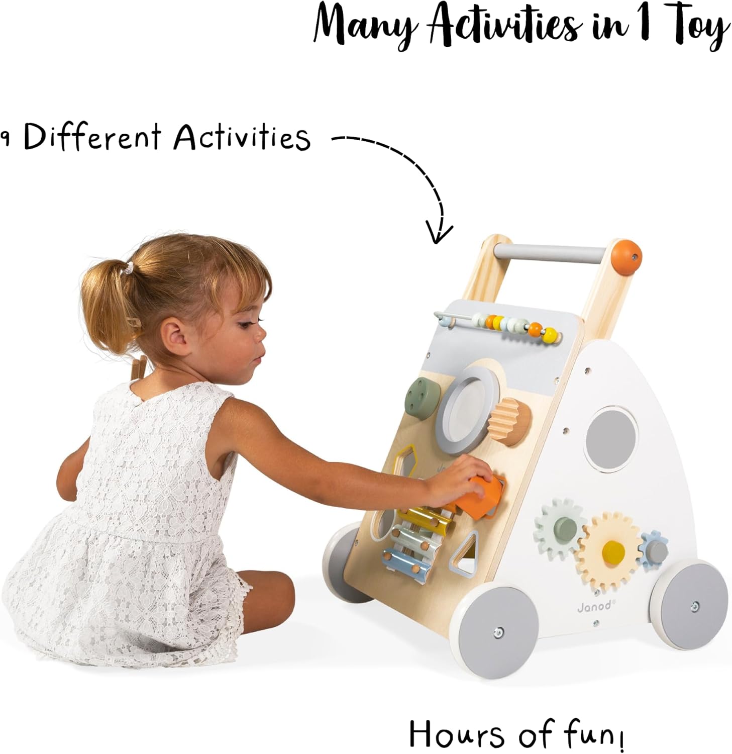 - Sweet Cocoon Multi-Activity Baby Walker - Wooden Trolley - Multiple Sorting Shapes - for Babies and Toddlers - from 12 Months - Multilingual - J04410.